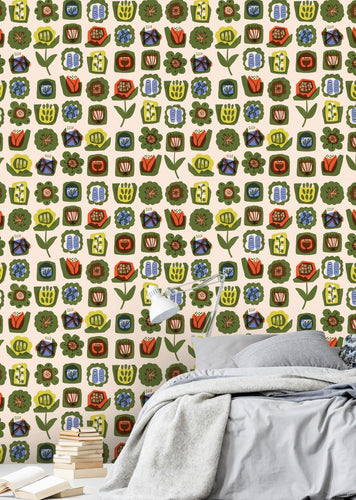 Button Flowers | Removable PhotoTex Wallpaper