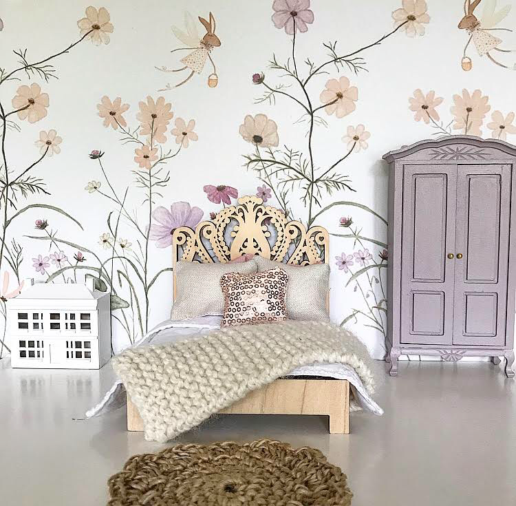 Wildflower Mural with Po for Dollhouses | Removable PhotoTex Wallpaper